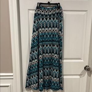 Signature Studio Teal Black White Aztec Maxi Skirt